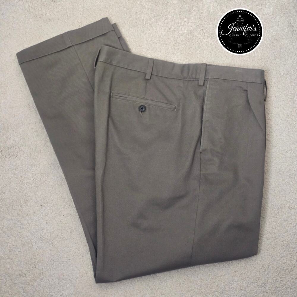 Lands' End Men's Olive Green Traditional Fit Pleated Cuffed Dress Pants Size 40